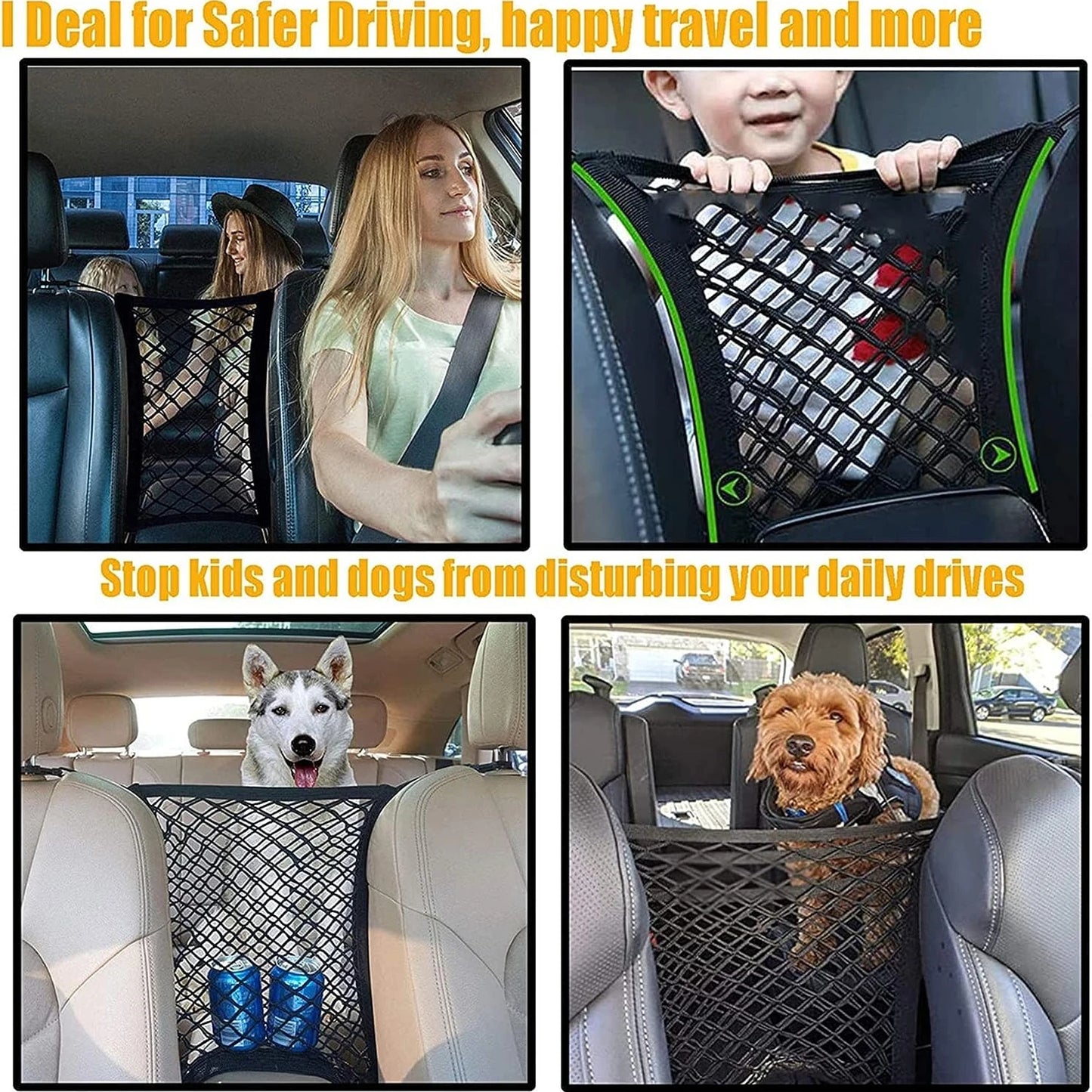 Dog Car Barrier & Seat Storage Net - Front Seat Divider