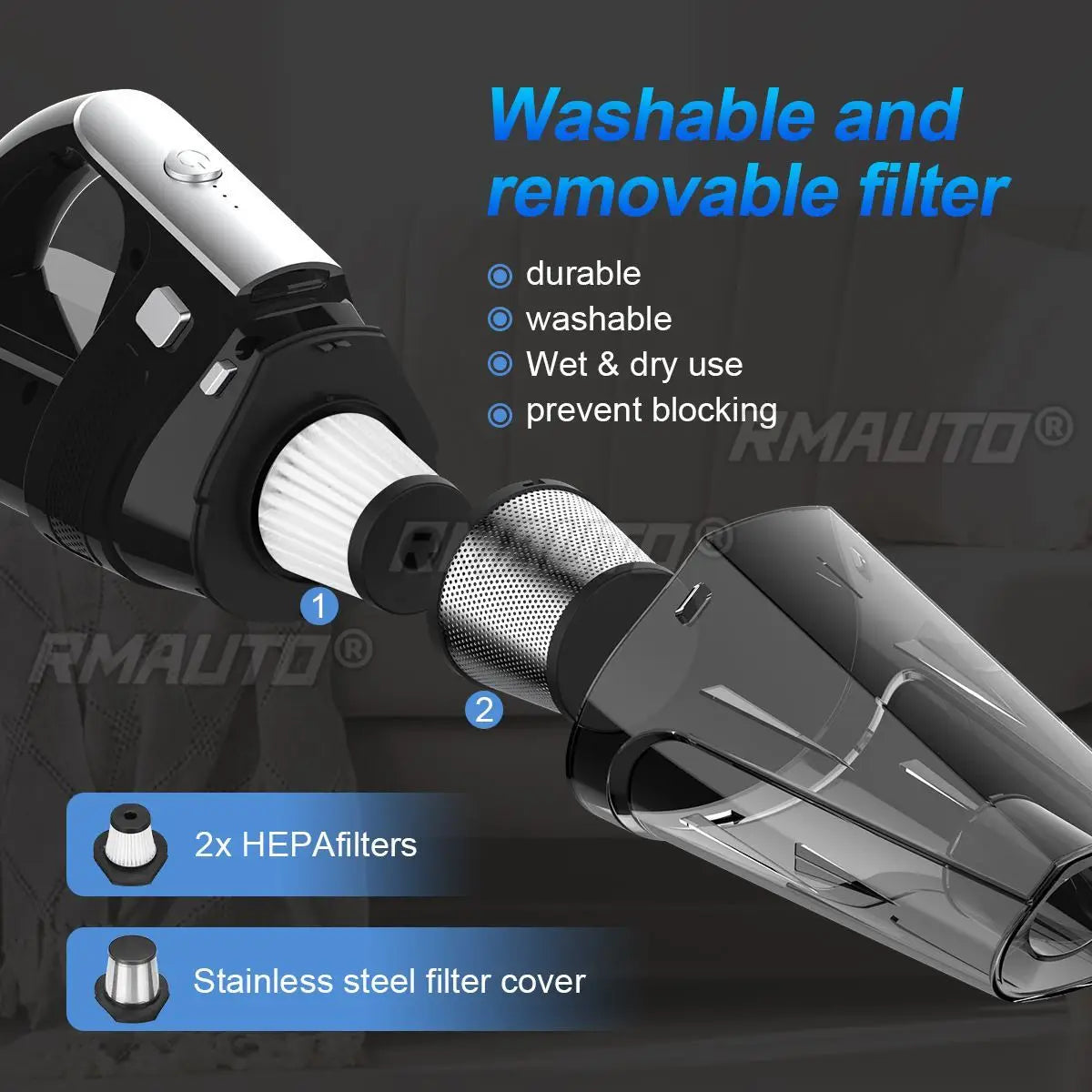 Cordless Car Vacuum - Wet & Dry Handheld, LED Light