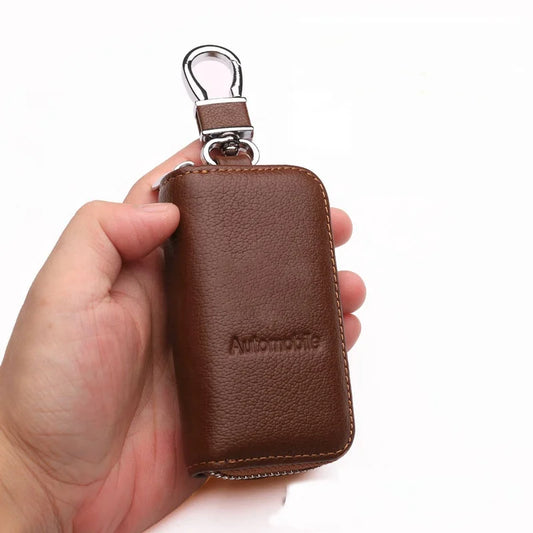Leather Car Key Case - Zipper Fob Holder & Keychain