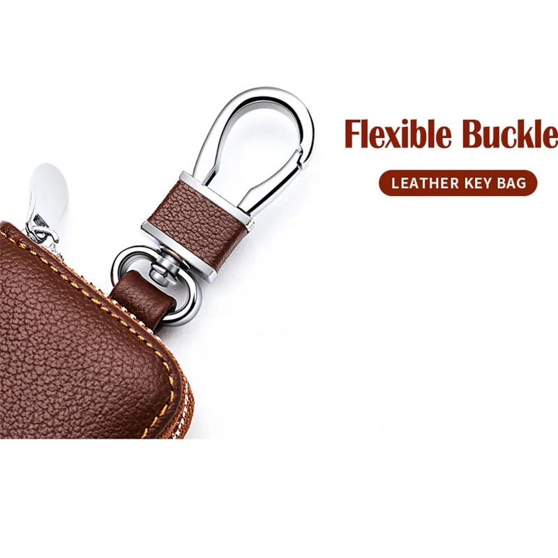 Leather Car Key Case - Zipper Fob Holder & Keychain