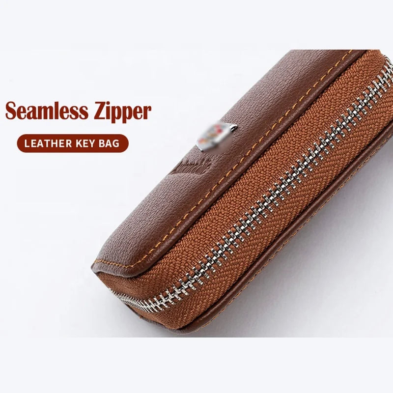 Leather Car Key Case - Zipper Fob Holder & Keychain