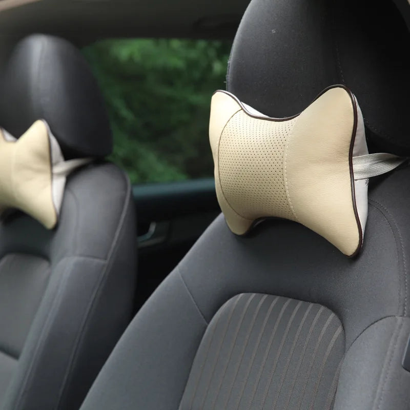 Car Neck Pillow — Leather Headrest Cushion (Set of 2)