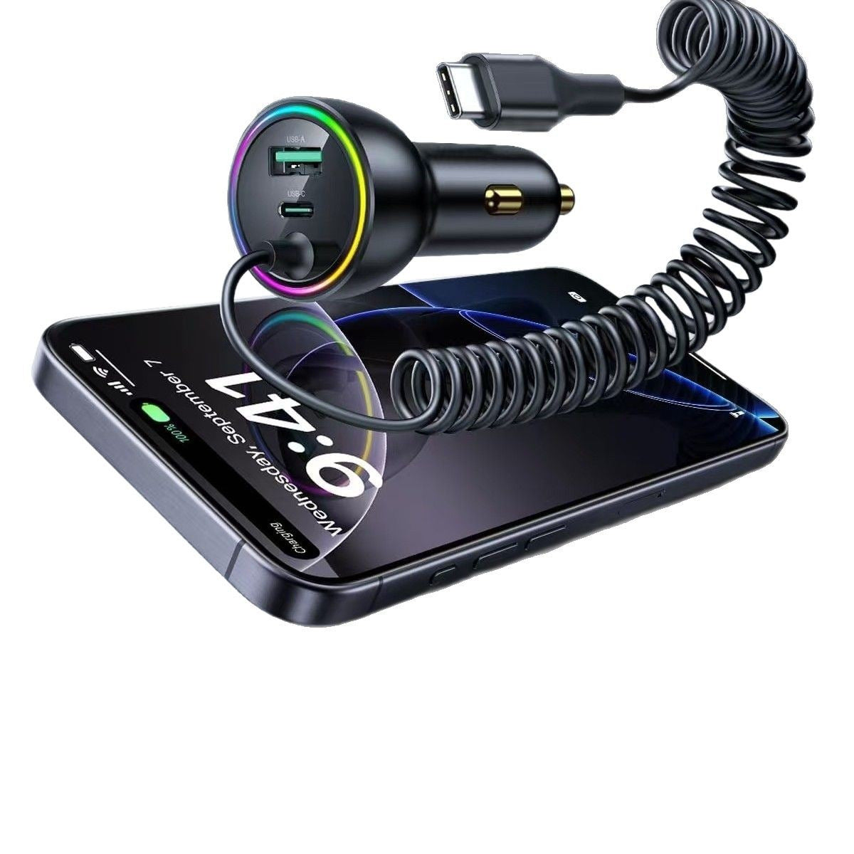 Fast Car Charger - 3-Port USB-C with Coiled Cable