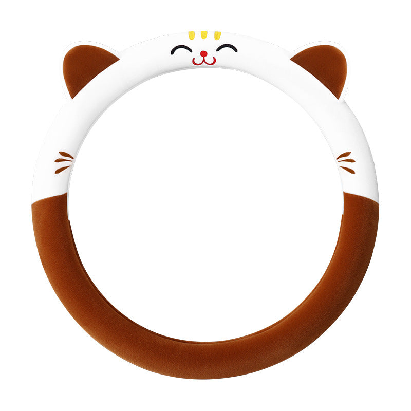Cat-Ear Plush Steering Wheel Cover - Soft Anti-Slip Grip