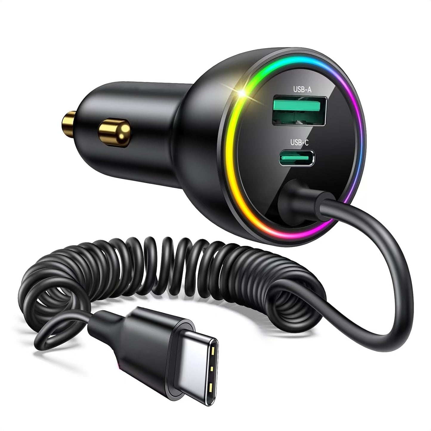 Fast Car Charger - 3-Port USB-C with Coiled Cable