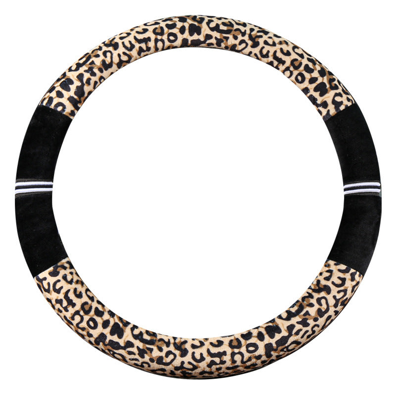 Plush Leopard Steering Wheel Cover - Warm Winter Grip