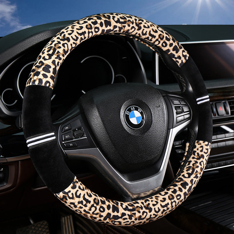 Plush Leopard Steering Wheel Cover - Warm Winter Grip
