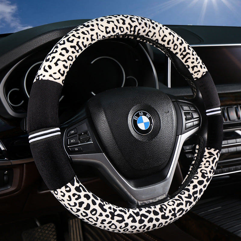 Plush Leopard Steering Wheel Cover - Warm Winter Grip