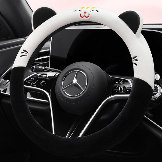 Cat-Ear Plush Steering Wheel Cover - Soft Anti-Slip Grip