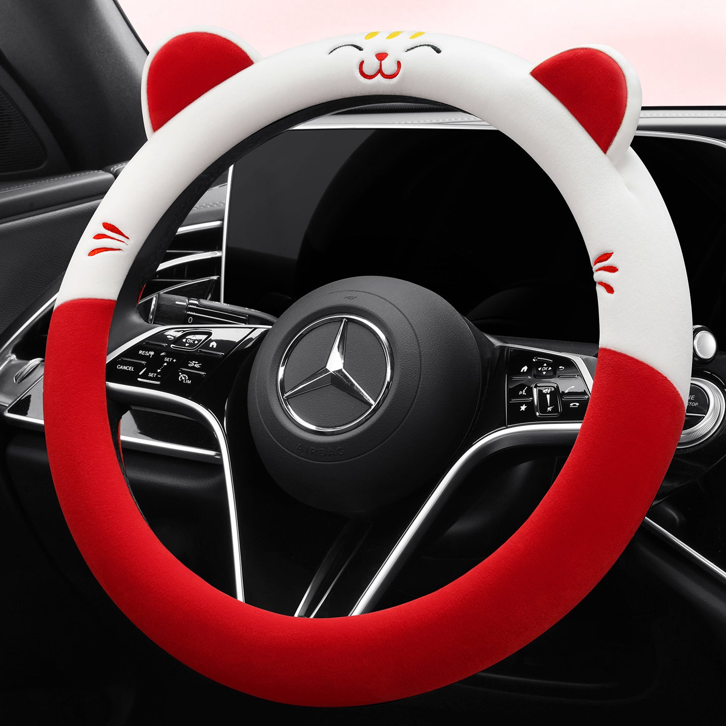 Cat-Ear Plush Steering Wheel Cover - Soft Anti-Slip Grip