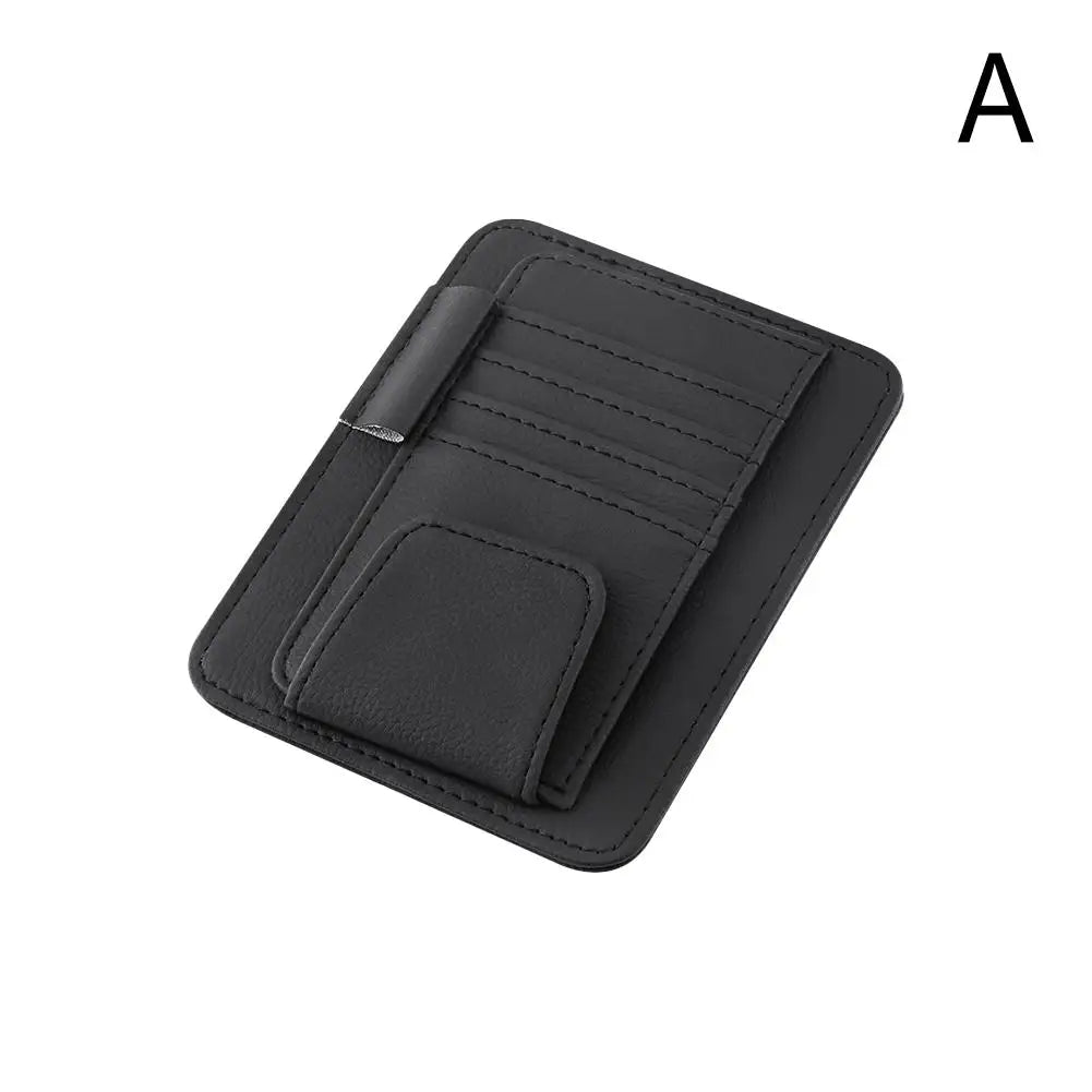 Leather Car Visor Organizer — Card, Pen & Sunglasses Holder