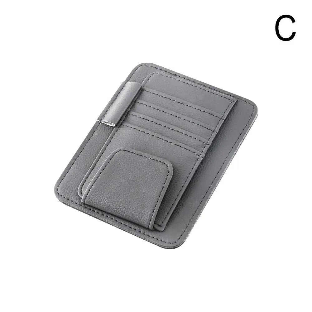 Leather Car Visor Organizer — Card, Pen & Sunglasses Holder