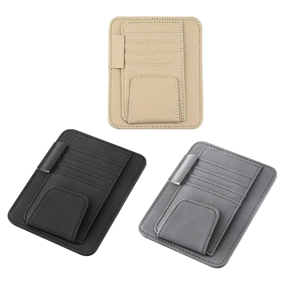 Leather Car Visor Organizer — Card, Pen & Sunglasses Holder