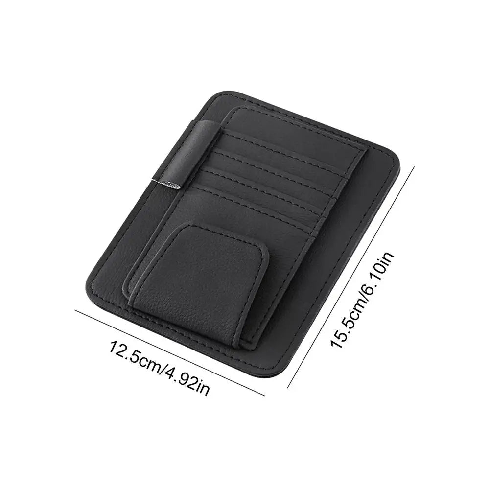 Leather Car Visor Organizer — Card, Pen & Sunglasses Holder