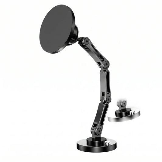 Magnetic car phone mount folding metal arm